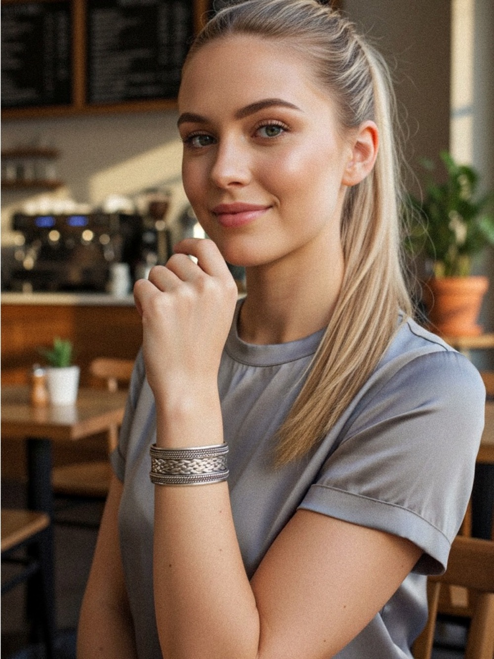 925 Sterling Silver Wide Cuff Bracelet Braided Woven Rope Vintage Statement Cuff